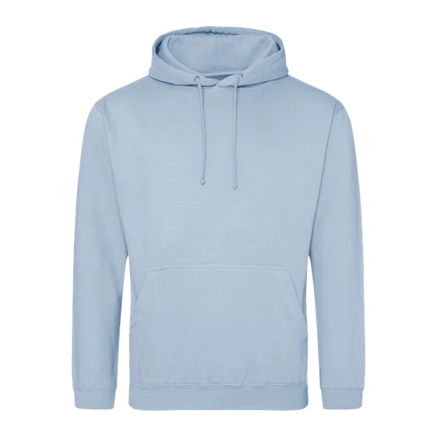 Hellblauer Classic College Hoodie mit Kordelzug und Bauchtasche